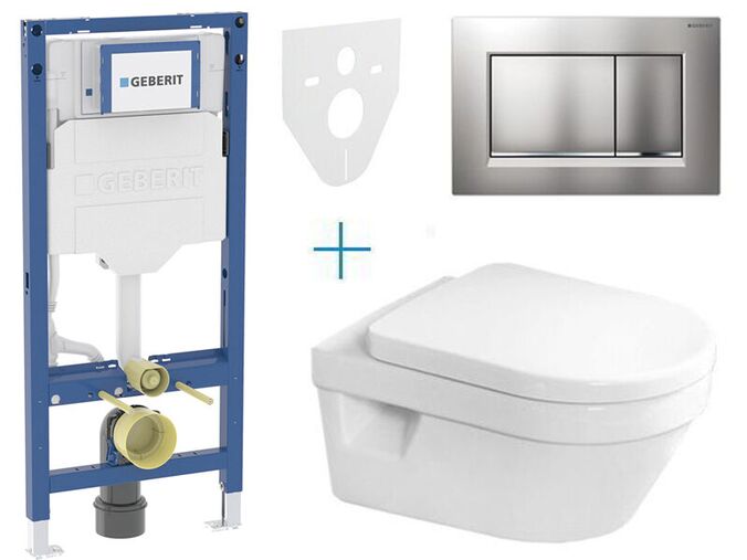 Geberit + Villeroy & Boch Set předstěnové instalace Duofix + klozet a sedátko se softclose Villeroy & Boch Architectura + tlačítko Sigma30, chrom mat easy-to-clean/chrom lesk