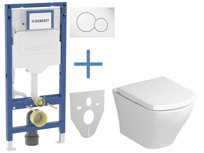 Geberit + Ravak Set předstěnové instalace Duofix + RimOff klozet a sedátko se SoftClose Ravak Classic + tlačítko Sigma01, alpská  bílá