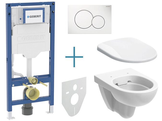 Geberit Set předstěnové instalace Duofix + rimfree klozet a sedátko Selnova + tlačítko Sigma01, alpská bílá