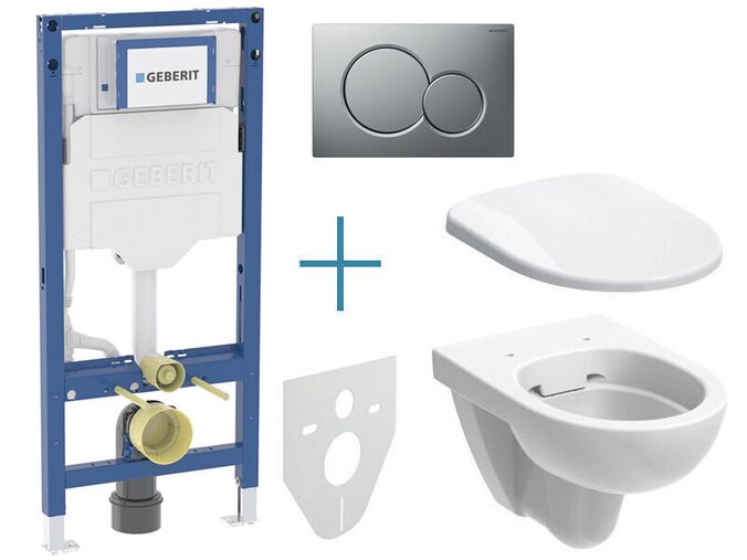 Geberit Set předstěnové instalace Duofix + rimfree klozet a sedátko Selnova + tlačítko Sigma01, chrom mat easy-to-clean