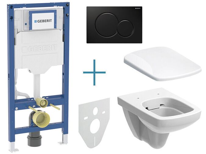 Geberit Set předstěnové instalace Duofix + rimfree klozet a sedátko Selnova Square + tlačítko Sigma01, černá