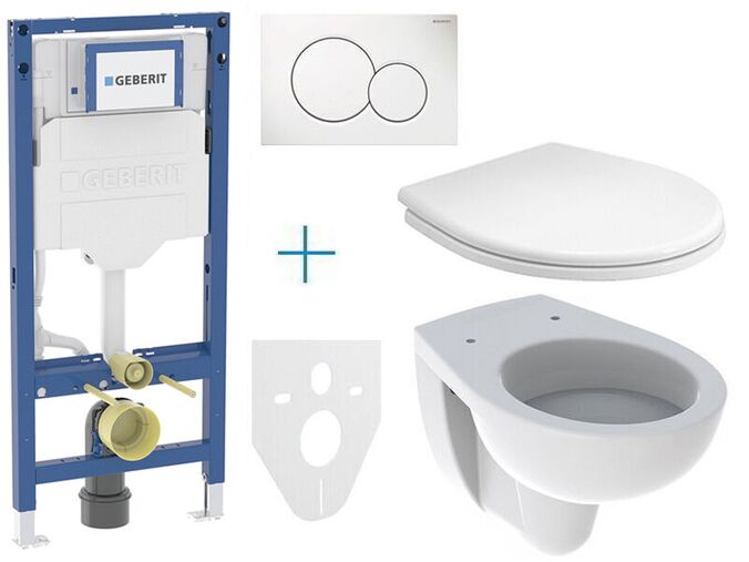 Geberit + Kolo Set předstěnové instalace Duofix + klozet a sedátko Kolo Rekord + tlačítko Sigma01, alpská bílá