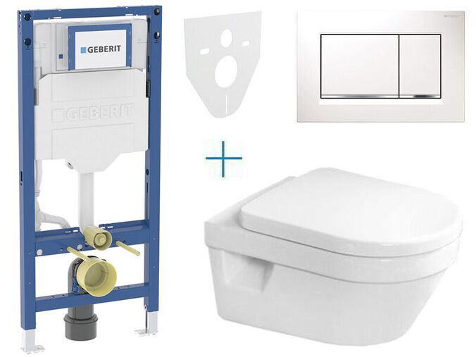 Geberit + Villeroy & Boch Set předstěnové instalace Duofix + klozet a sedátko se softclose Villeroy & Boch Architectura + tlačítko Sigma30, bílá/chrom lesk