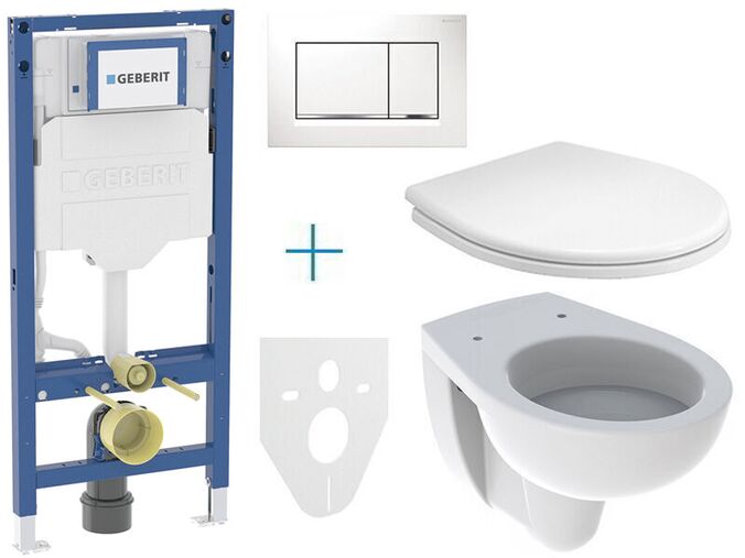 Geberit + Kolo Set předstěnové instalace Duofix + klozet a sedátko Kolo Rekord + tlačítko Sigma30, bílá/chrom lesk
