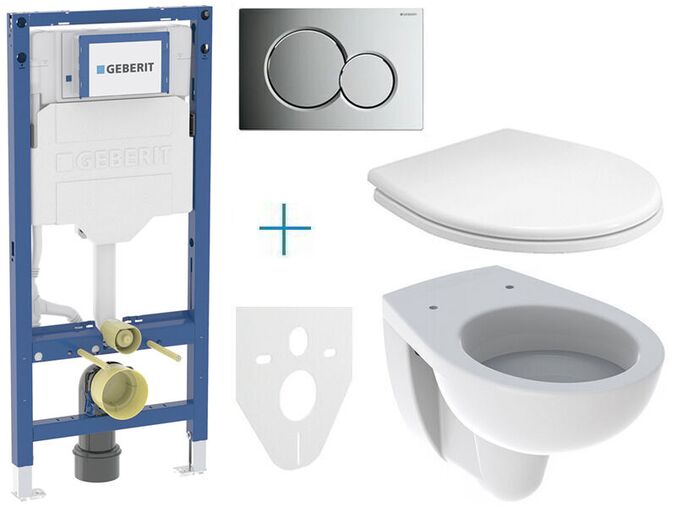 Geberit + Kolo Set předstěnové instalace Duofix + klozet a sedátko Kolo Rekord + tlačítko Sigma01, chrom mat easy-to-clean