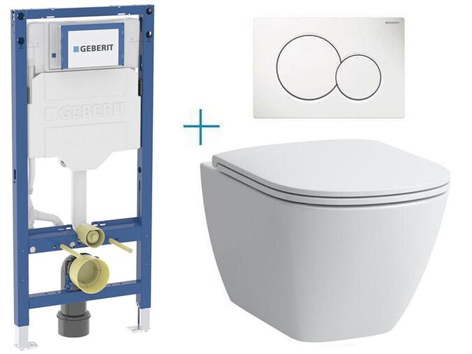 Geberit + Laufen Set předstěnové instalace Duofix + rimless klozet a sedátko se SoftClose Laufen Laufen Lua + tlačítko Sigma01 Round, bílá