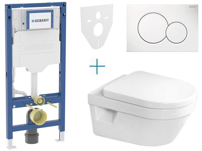 Geberit + Villeroy & Boch Set předstěnové instalace Duofix + klozet a sedátko se softclose Villeroy & Boch Architectura + tlačítko Sigma01, alpská bílá