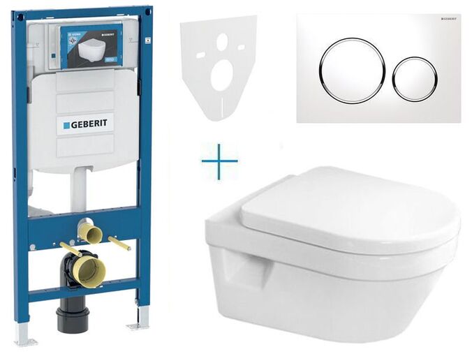 Geberit + Villeroy & Boch Set předstěnové instalace Duofix + klozet a sedátko se softclose Villeroy & Boch Architectura + tlačítko Sigma20, bílá/chrom lesk