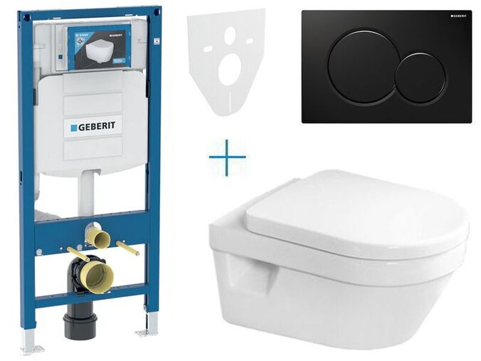 Geberit + Villeroy & Boch Set předstěnové instalace Duofix + klozet a sedátko se softclose Villeroy & Boch Architectura + tlačítko Sigma01, černá