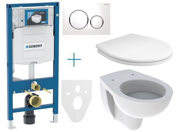 Geberit + Kolo Geberit Duofix - sada pro závěsné WC 111.300.00.5 EV + klozet a sedátko Kolo Rekord + tlačítko Sigma20, bílá/chrom lesk