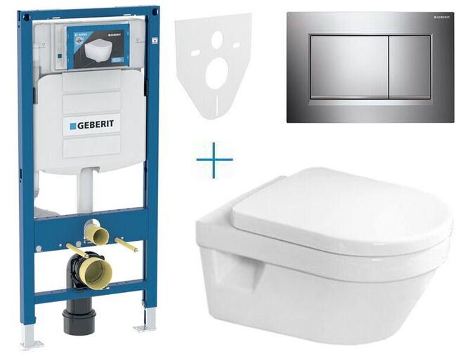 Geberit + Villeroy & Boch Set předstěnové instalace Duofix + klozet a sedátko se softclose Villeroy & Boch Architectura + tlačítko Sigma30, chrom lesk/mat/lesk