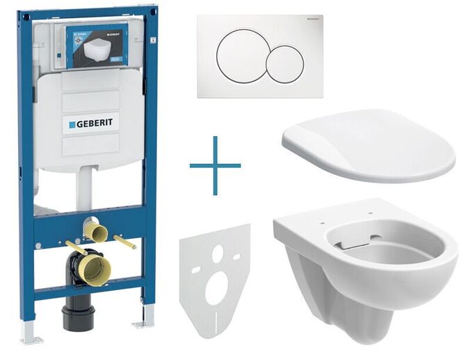 Geberit sada pro závěsné WC 111.300.00.5 IA + rimfree klozet a sedátko Selnova + tlačítko Sigma01, alpská bílá
