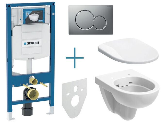 Geberit sada pro závěsné WC 111.300.00.5 IA + rimfree klozet a sedátko Selnova + tlačítko Sigma01, lakovaný chrom mat easy-to-clean