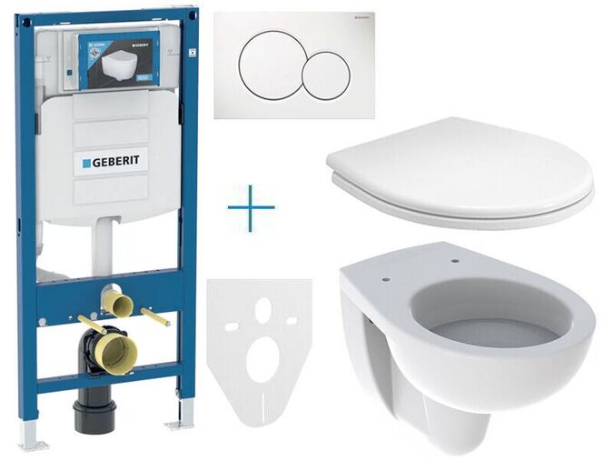 Geberit + Kolo Set předstěnové instalace Duofix + klozet a sedátko Kolo Rekord + tlačítko Sigma01, alpská bílá