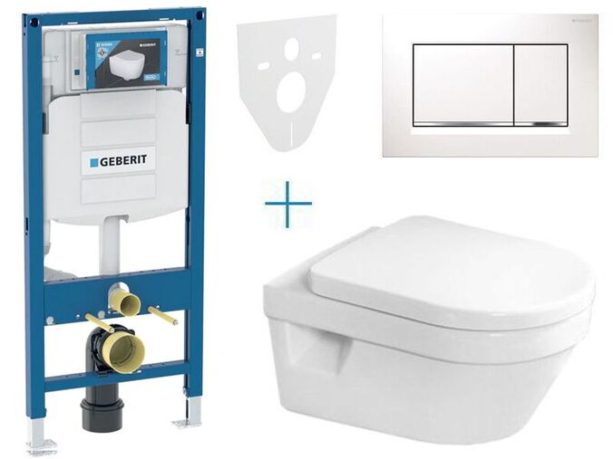 Geberit + Villeroy & Boch Set předstěnové instalace Duofix + klozet a sedátko se softclose Villeroy & Boch Architectura + tlačítko Sigma30, bílá/chrom lesk