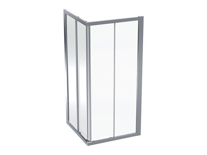 Geberit GEO čtvercová sprchová zástěna, 90x90x190 cm, sklo transparent, rám stříbřitá