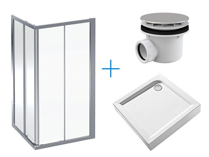 Geberit + Kolo Koupelnový set - Geberit Geo čtvercový sprchový kout 90x190 cm + sprchová vanička Kolo First + vaničkový sifon Alcadrain