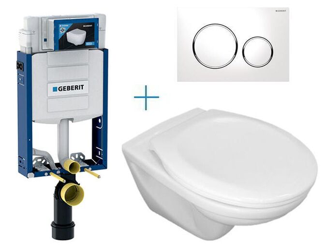 Geberit + Jika Sada pro závěsné WC 110.302.00.5 CW + klozet Jika Euroline a sedátko Jika Zeta + tlačítko Sigma20, bílá/chrom lesk