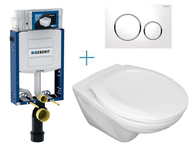 Geberit Kombifix - sada pro závěsné WC 110.302.00.5 CW + klozet Jika Euroline a sedátko Jika Zeta + tlačítko Sigma20, bílá/chrom lesk