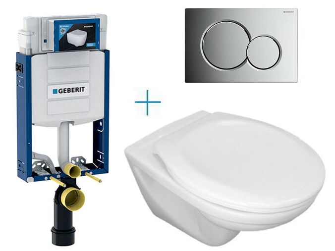 Geberit + Jika Set předstěnové instalace Kombifix + klozet Jika Euroline a sedátko Zeta + tlačítko Sigma01, chrom mat easy-to-clean