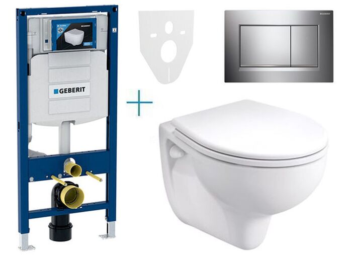 Geberit Duofix - sada pro závěsné WC 111.300.00.5 EV + klozet a sedátko Kolo Rekord + tlačítko Sigma30, chrom lesk/mat/lesk