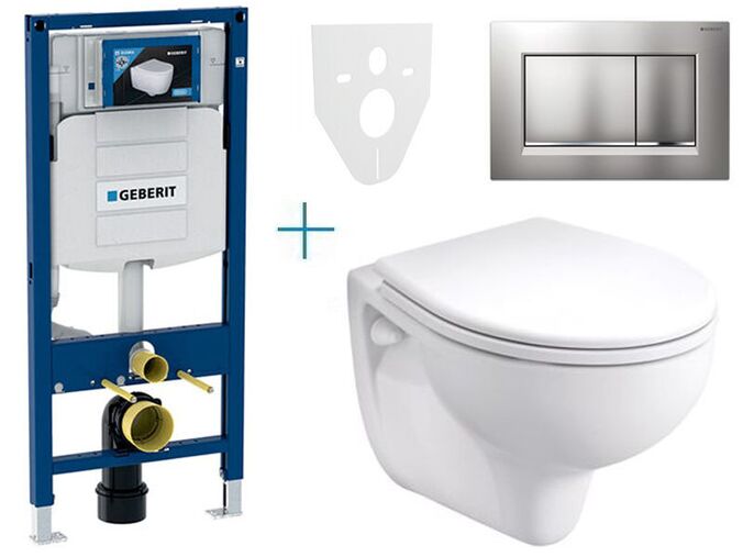 Geberit Duofix - sada pro závěsné WC 111.300.00.5 EV + klozet a sedátko Kolo Rekord + tlačítko Sigma30, lakovaný chrom mat easy-to-clean/chrom lesk