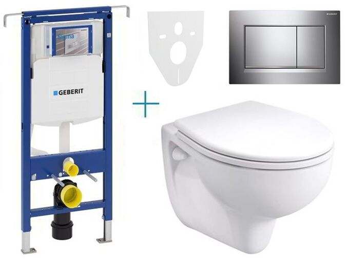 Geberit Duofix Special - sada pro závěsné WC 111.355.00.5 EV + klozet a sedátko Kolo Rekord + tlačítko Sigma30, chrom lesk/mat/lesk