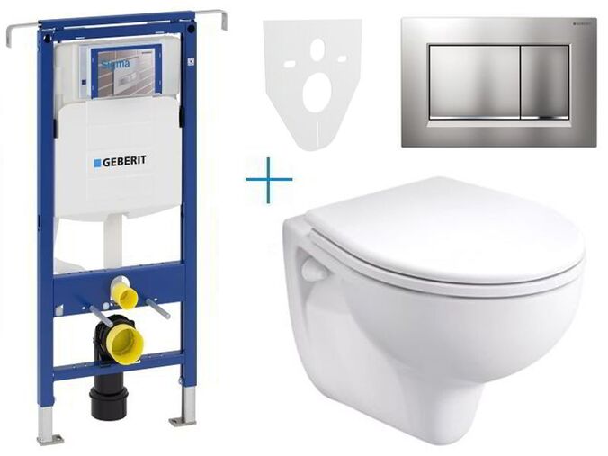 Geberit Duofix Special - sada pro závěsné WC 111.355.00.5 EV + klozet a sedátko Kolo Rekord + tlačítko Sigma30, lakovaný chrom mat easy-to-clean/chrom lesk