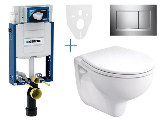 Geberit Kombifix - sada pro závěsné WC 110.302.00.5 EV + klozet a sedátko Kolo Rekord + tlačítko Sigma30, chrom lesk/mat/lesk