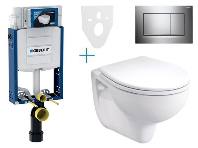 Geberit Kombifix - sada pro závěsné WC 110.302.00.5 EV + klozet a sedátko Kolo Rekord + tlačítko Sigma30, lakovaný chrom mat easy-to-clean/chrom lesk