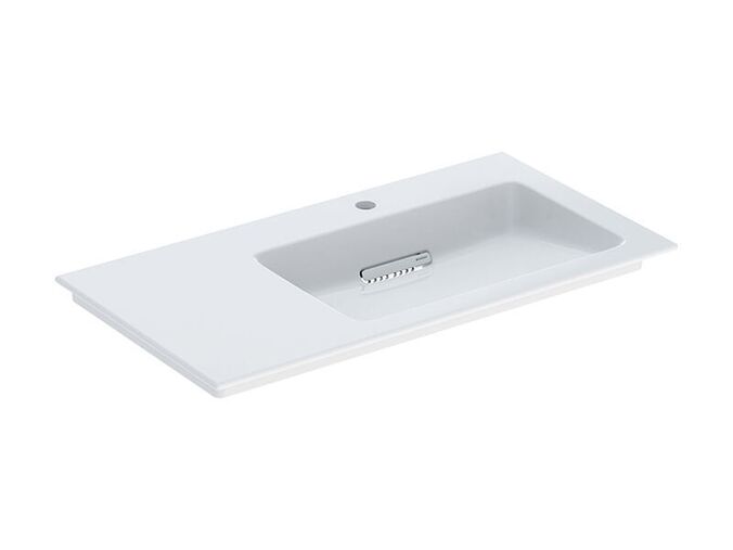 Geberit ONE umyvadlo s krytem, 90x48 cm, odkládací plocha vlevo, s otvorem pro baterii vpravo, bez přepadu, KeraTect, bílá