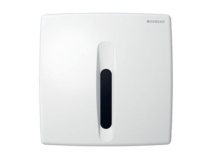 Geberit Basic ovládání splachování pisoáru s elektronickým spuštěním splachování, napájení ze sítě, krycí deska plast alpská bílá
