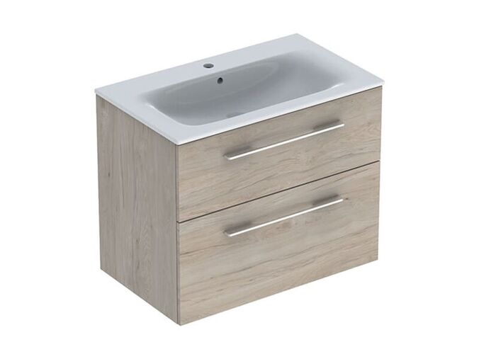 Geberit Selnova Square skříňka s umyvadlem 80x48x65,2 cm, 2x zásuvka, světlý ořech hickory