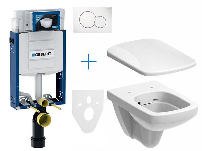 Geberit Kombifix - sada pro závěsné WC 110.302.00.5 JP1 + klozet a sedátko se softclose Geberit Selnova Square + tlačítko Sigma01, alpská bílá