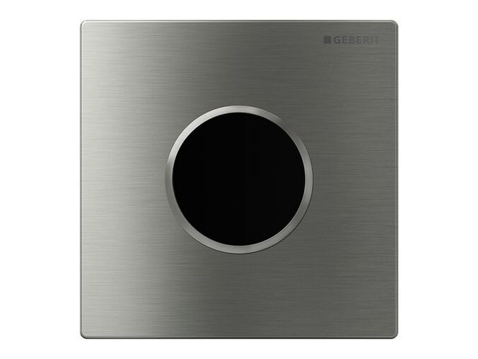 Geberit Typ 10 ovládání splachování pisoárů s elektronickým ovládáním, napájení ze sítě, krycí deska nerez ocel kartáčovaná, kroužek nerez ocel leštěná