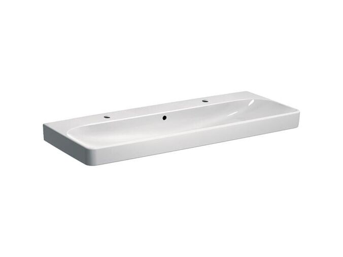 Geberit Smyle Square dvojumyvadlo 120x48 cm, 2x otvor pro baterii, s přepadem, bílá