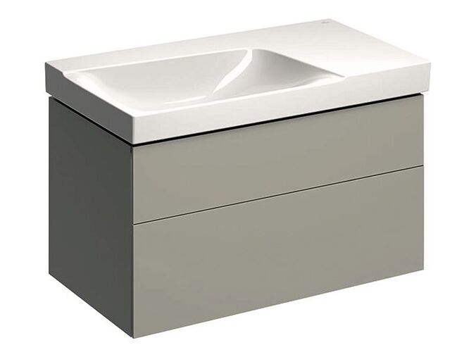 Geberit Xeno² skříňka pod umyvadlo s odkládací plochou, se dvěma zásuvkami 88x46,2x53 cm, výřez vlevo, lak matný, greige