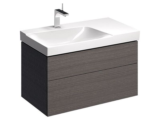Geberit Xeno² skříňka pod umyvadlo s odkládací plochou, se dvěma zásuvkami 88x46,2x53 cm, výřez vlevo, lak strukturovaný, šedá scultura