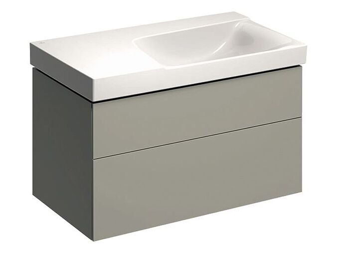 Geberit Xeno² skříňka pod umyvadlo s odkládací plochou, se dvěma zásuvkami 88x46,2x53 cm, výřez vpravo, lak matný, greige
