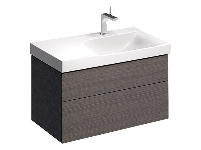 Geberit Xeno² skříňka pod umyvadlo s odkládací plochou, se dvěma zásuvkami 88x46,2x53 cm, výřez vpravo, lak strukturovaný, šedá scultura