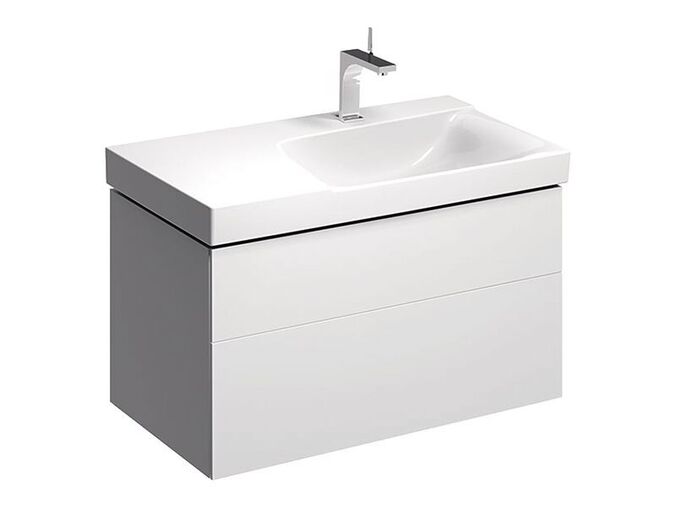 Geberit Xeno² skříňka pod umyvadlo s odkládací plochou, se dvěma zásuvkami 88x46,2x53 cm, výřez vpravo, lakovaná s vysokým leskem, bílá
