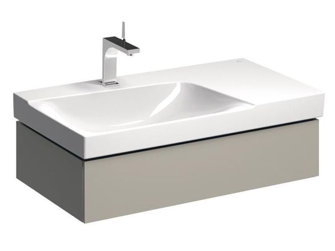 Geberit Xeno² skříňka pod umyvadlo s odkládací plochou, se zásuvkou pro naplnění 88x46,2x22 cm, výřez vlevo, lak matný, greige