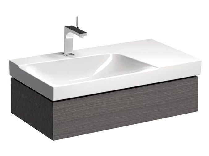 Geberit Xeno² skříňka pod umyvadlo s odkládací plochou, se zásuvkou pro naplnění 88x46,2x22 cm, výřez vlevo, lak strukturovaný, šedá scultura
