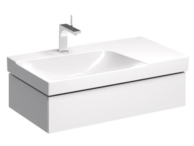 Geberit Xeno² skříňka pod umyvadlo s odkládací plochou, se zásuvkou pro naplnění 88x46,2x22 cm, výřez vlevo, lakovaná s vysokým leskem, bílá