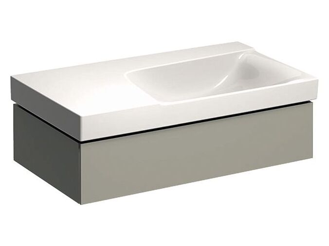 Geberit Xeno² skříňka pod umyvadlo s odkládací plochou, se zásuvkou pro naplnění 88x46,2x22 cm, výřez vpravo, lak matný, greige