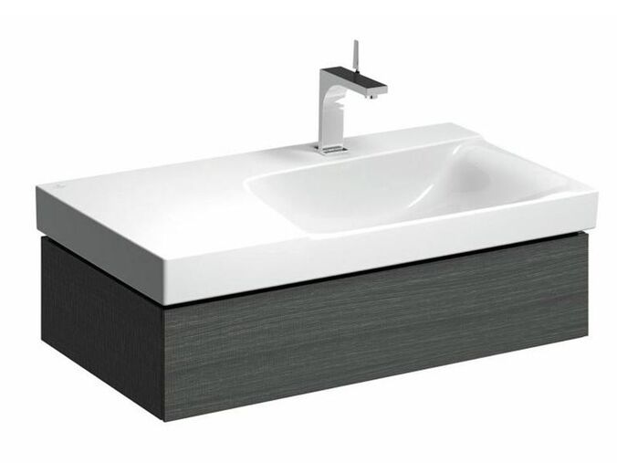 Geberit Xeno² skříňka pod umyvadlo s odkládací plochou, se zásuvkou pro naplnění 88x46,2x22 cm, výřez vpravo, lak strukturovaný, šedá scultura