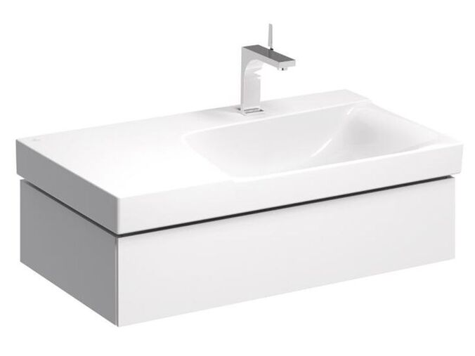 Geberit Xeno² skříňka pod umyvadlo s odkládací plochou, se zásuvkou pro naplnění 88x46,2x22 cm, výřez vpravo, lakovaná s vysokým leskem, bílá