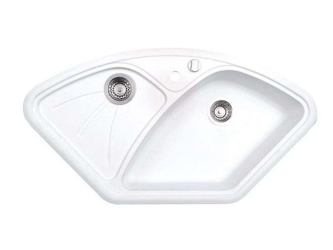 Sapho Granitový vestavný dřez rohový s odkapem, 105x56cm, bílá