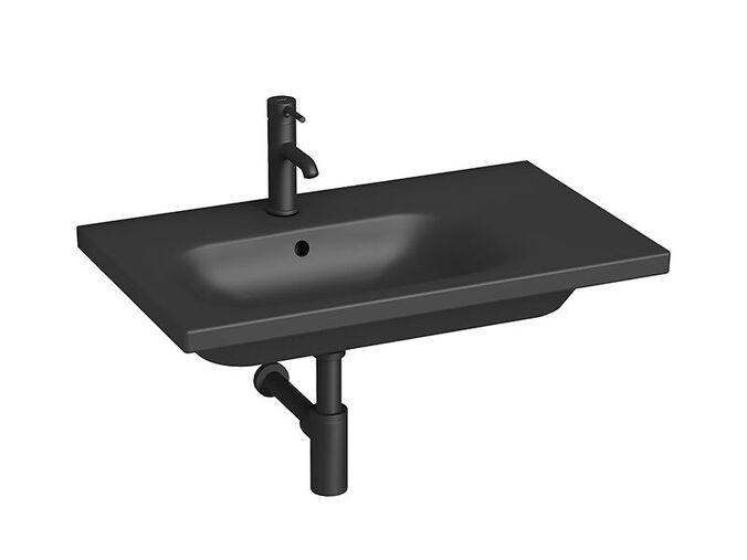 Jika Asymetrické umyvadlo pravé 75x45 cm, otvor pro baterii, přepad, černá mat