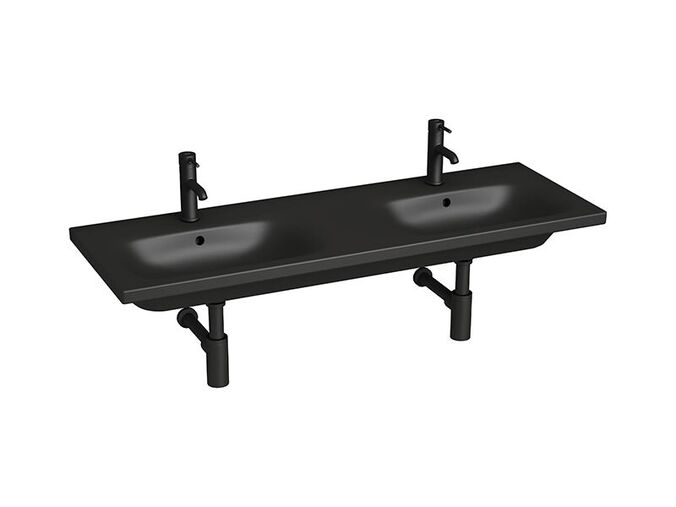 Jika Dvojumyvadlo 130x45 cm, 2 otvory pro baterii, s přepadem, černá mat